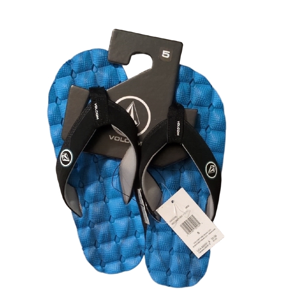 Volcom Blue Black Recliner Flip Flops Size 5